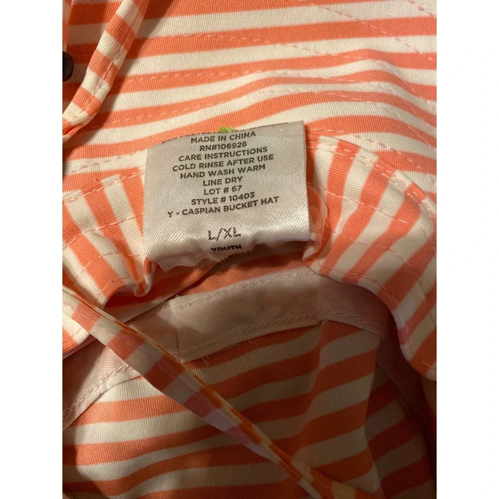 Coolibar Caspian Bucket Hat Youth L/XL Orange White Striped UPF 50+ Sun Hat 0351